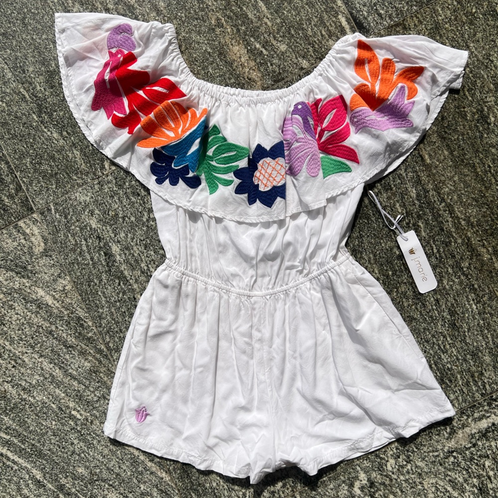 NWT White Embroidered Romper SIZE LARGE